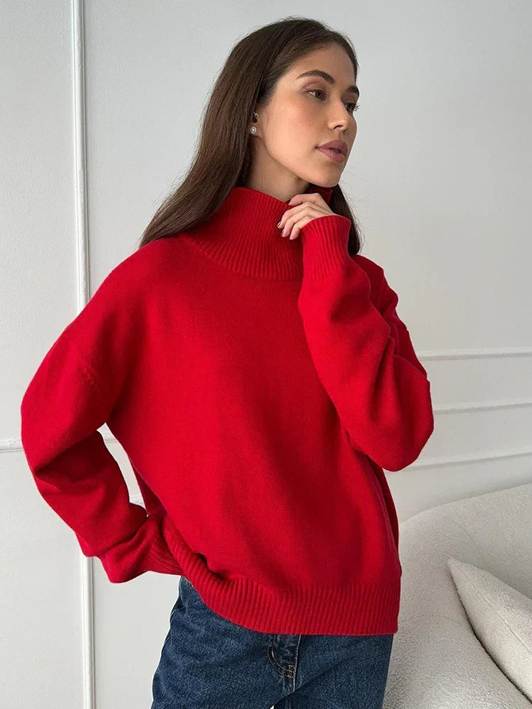 Womens Turtleneck Long Sleeve Oversized Knit Pullover Sweater