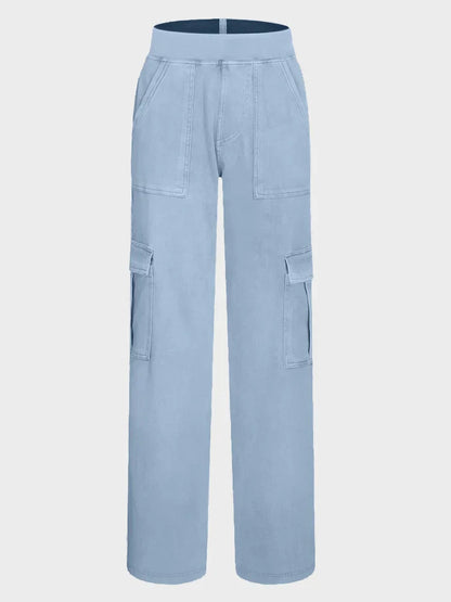 Mid Rise Pockets Straight Leg Casual Cargo Jeans