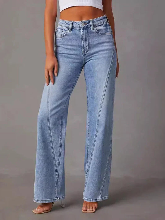 Fashion Front Seam High-Waisted Stretch Straight Leg Jeans