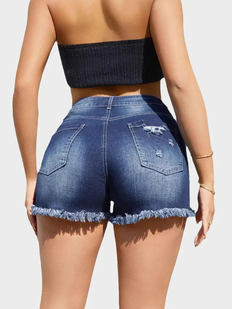 Frayed Hem Ripped Denim Shorts
