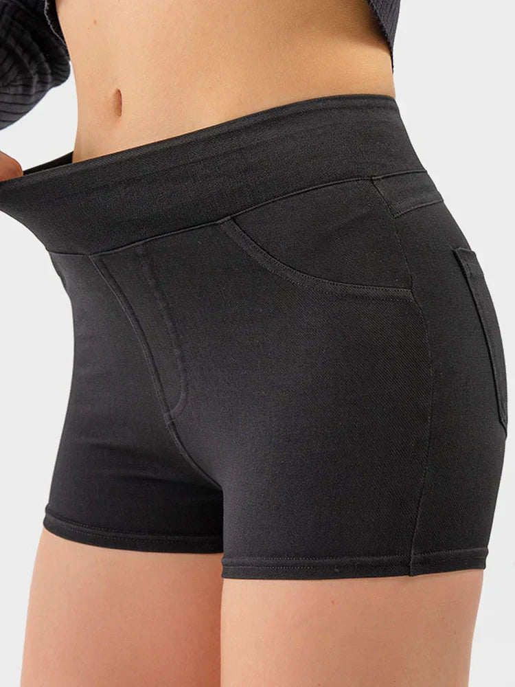High-Waist Butt-Lifting Yoga Denim Shorts