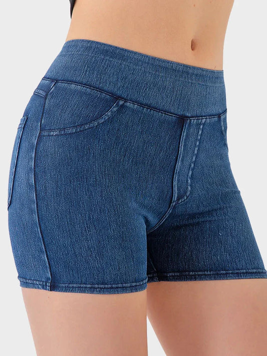 High-Waist Butt-Lifting Yoga Denim Shorts