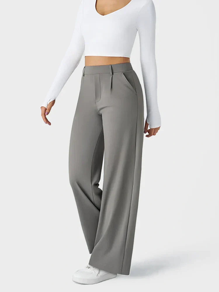 High Waisted Pocket Straight Leg Work Pants