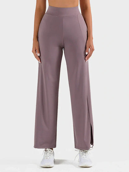 High Waisted Split Hem Wide Leg Yoga Pants