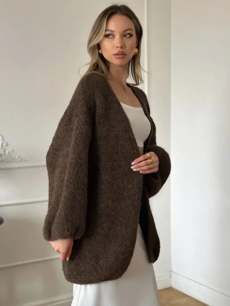 Faux alpaca cardigan loose lazy style