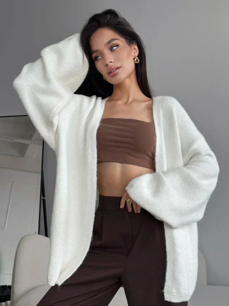 Faux alpaca cardigan loose lazy style