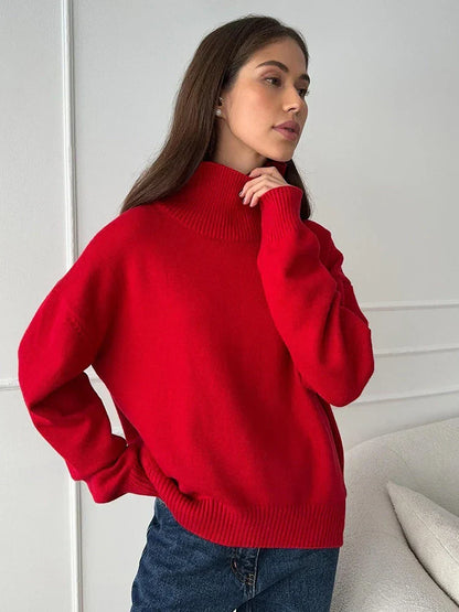 Womens Turtleneck  Long Sleeve Oversized  Knit Pullover Sweater