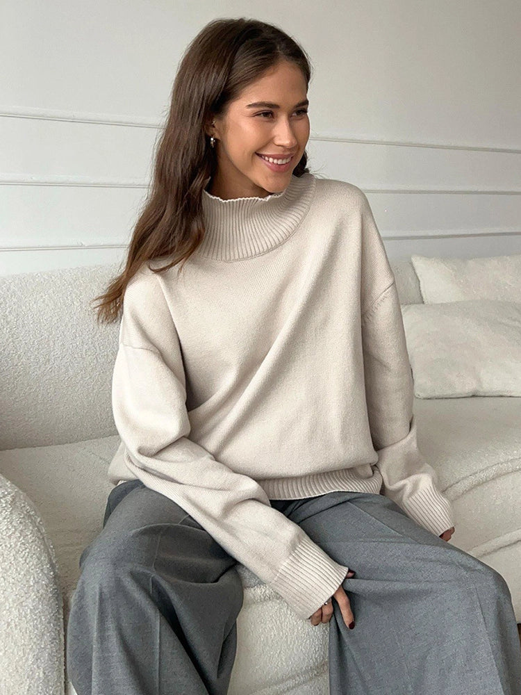 Womens Turtleneck  Long Sleeve Oversized  Knit Pullover Sweater