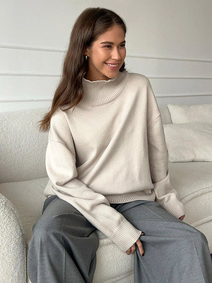 Womens Turtleneck  Long Sleeve Oversized  Knit Pullover Sweater