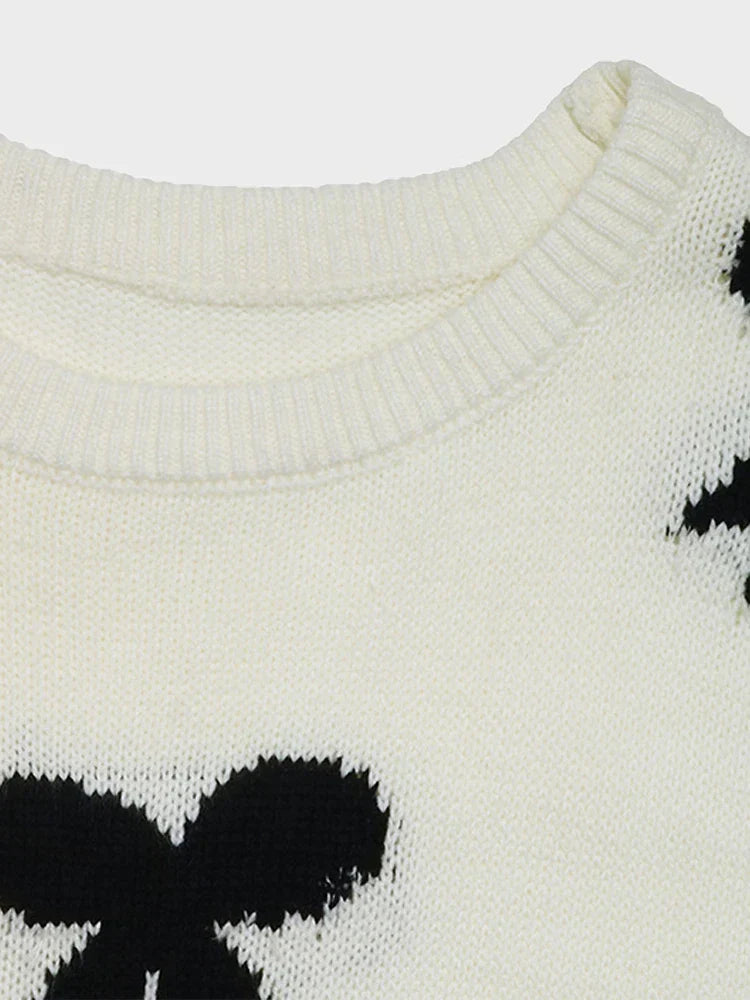 Women's Bow Print Sweaters round neck Lightweight Sweater Pullovers Knit Top