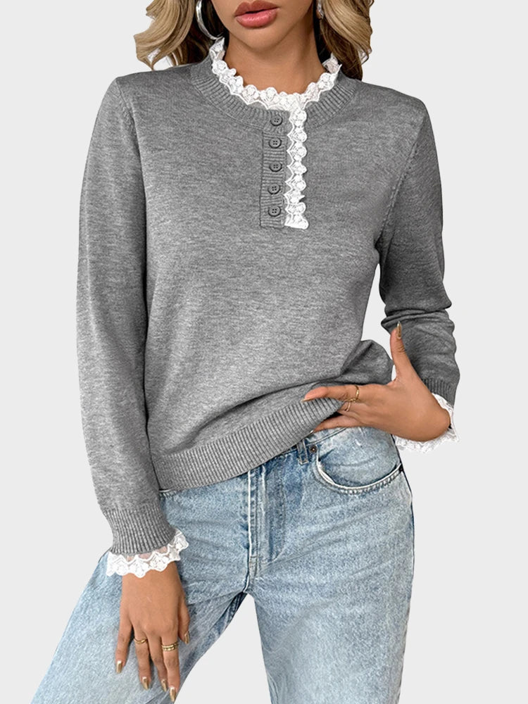 Women's Fall Sweaters Lace Peplum Cozy Sweater Pullover