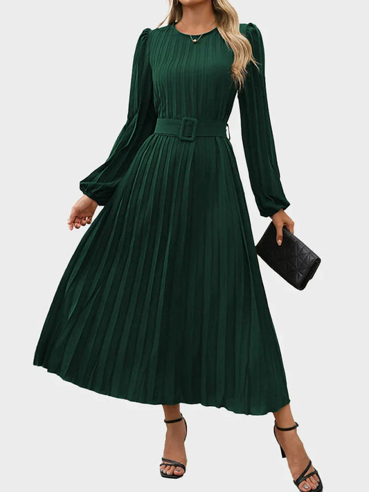 Womens Pleated A Line Flowy Long Sleeve Fall Dress