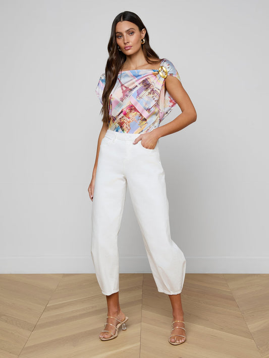 Riviera Print Draped Blouse
